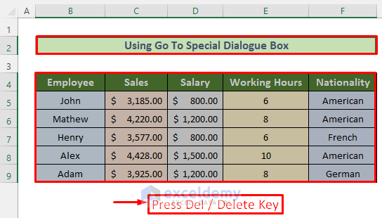 Press Del/Delete Key to Clear Contents in Excel Without Deleting Formatting