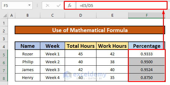 Use Mathematical Formula to Convert Hours to Percentage