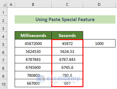 Converted Milliseconds to Seconds in Excel