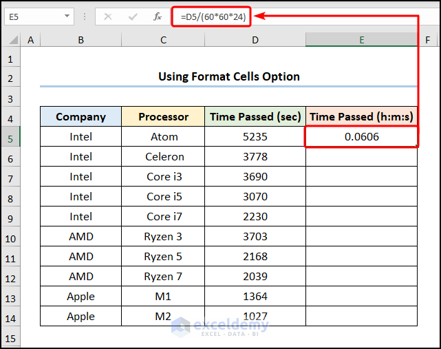 Using Format Cells Option 