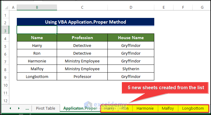 Using VBA Application.Proper Method to Create Multiple Worksheets from a List of Cell Values
