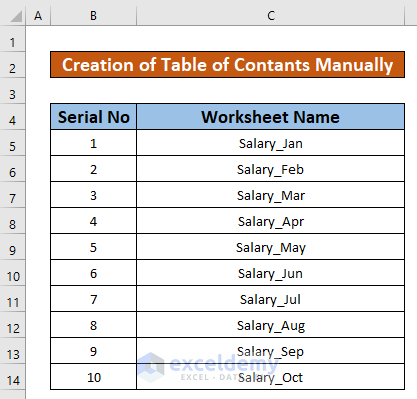 Create Table of Contents Without VBA Manually