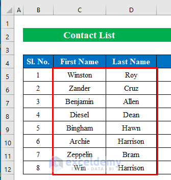 Create a Contact List in Excel