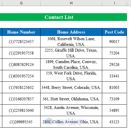 Create a Contact List in Excel