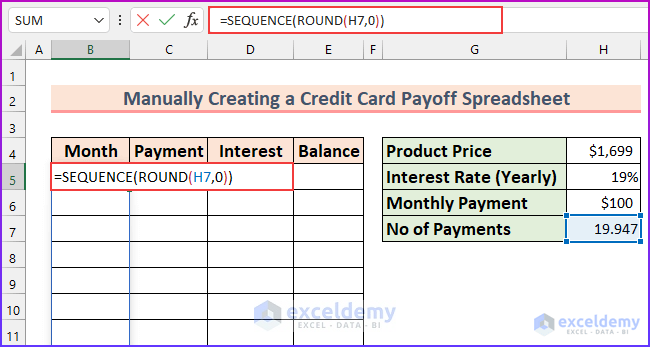 How to Create a Credit Card Payoff Spreadsheet in Excel 4