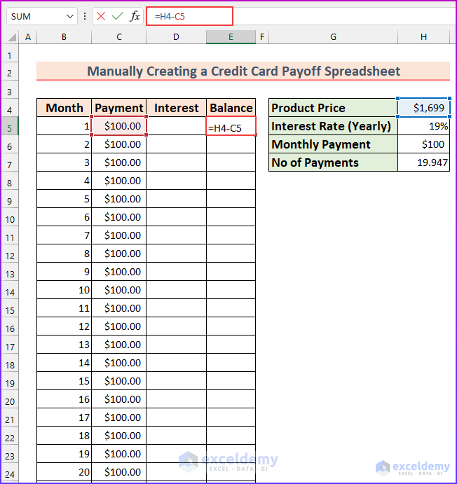 How to Create a Credit Card Payoff Spreadsheet in Excel 6