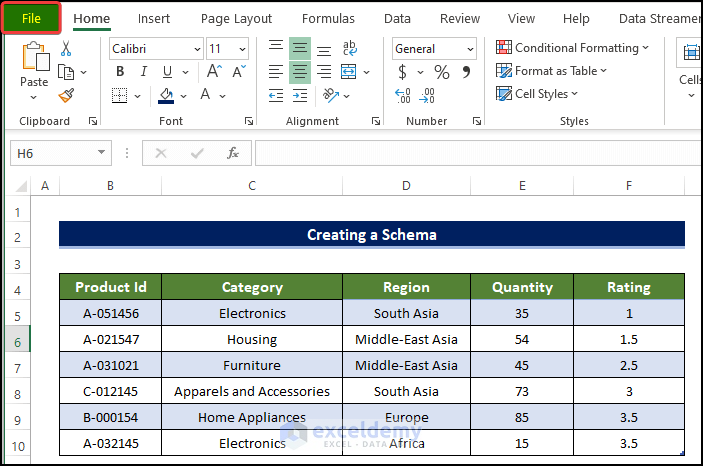 Prepare the Parent Information to Create a Schema in Excel 