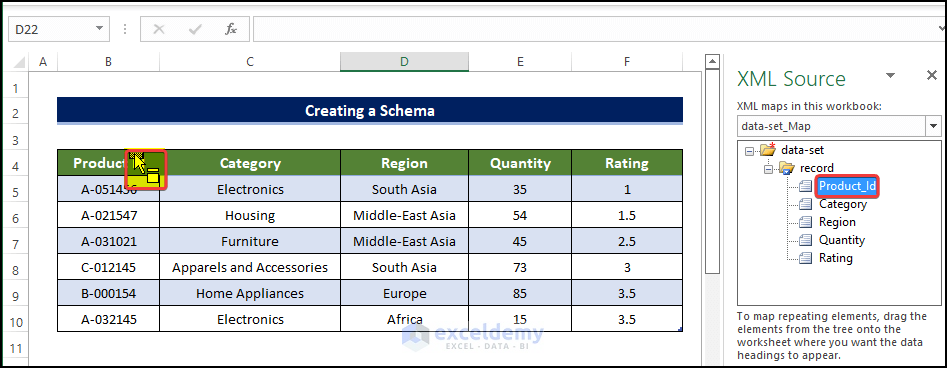 Replace the Column Header to Create a Schema in Excel 