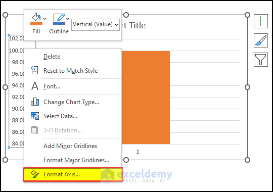 Modify Chart Axis to Create a Thermometer Chart in Excel