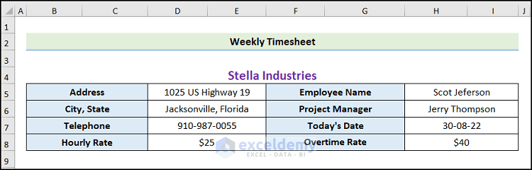 Creating Basic Outline of Weekly Timesheet in Excel