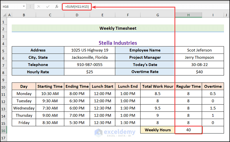 Obtaining Total Payment in Weekly Timesheet in Excel
