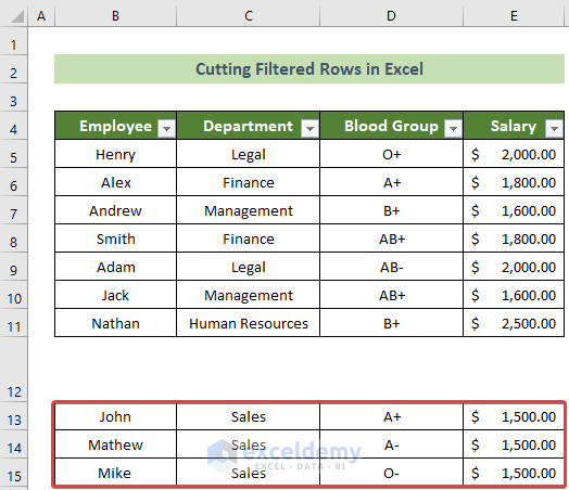 Cut Filtered Rows in Excel