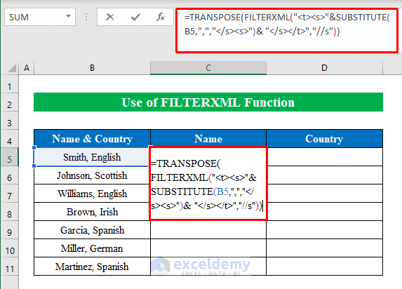 Apply FILTERXML Function to Cut Text in Excel