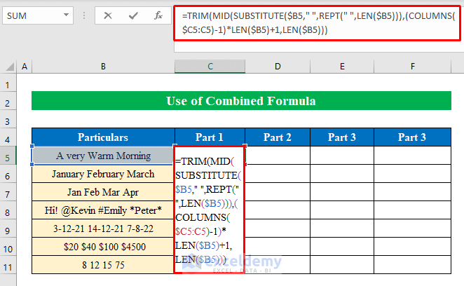 Use Combined Formula to Cut Text and Numbers in Excel