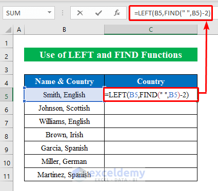 Perform LEFT and FIND Functions to Cut Text in Excel