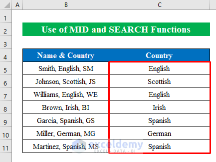 Use MID and SEARCH Function to Cut Text in Excel