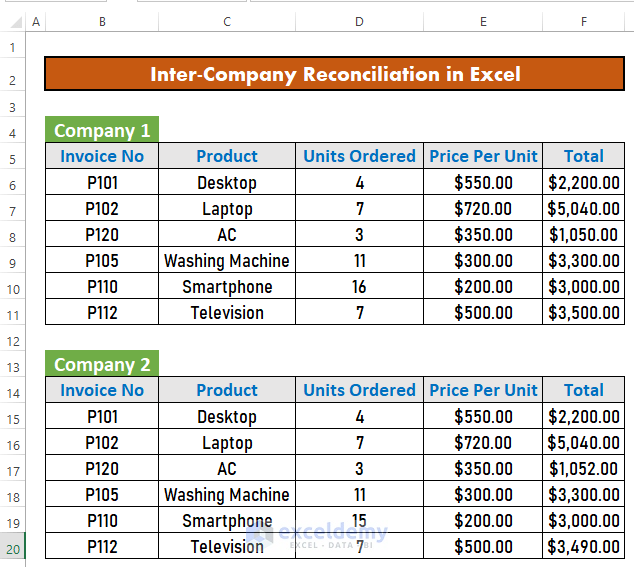 how to do intercompany reconciliation in excel