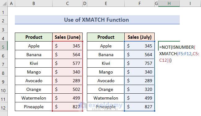 Reconcile with XMATCH Function in Excel