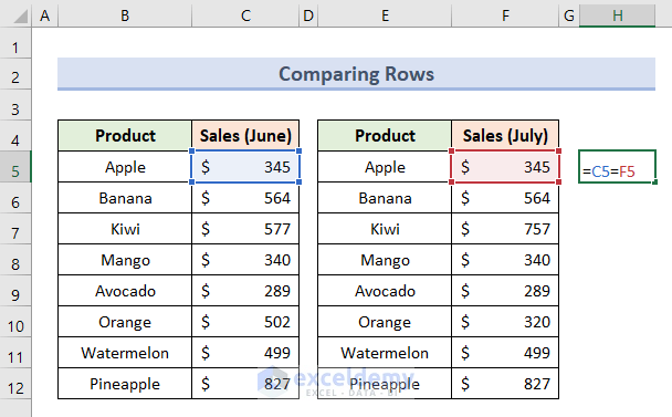 Comparing Rows for Reconciliation of Datasets in Excel
