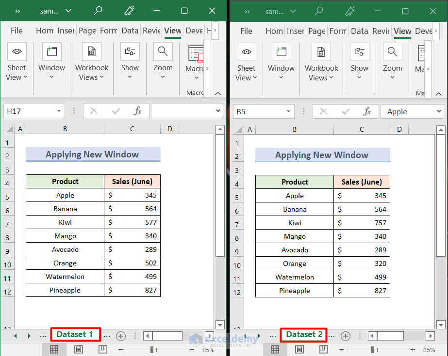 Apply New Window Option for Reconciliation in Excel