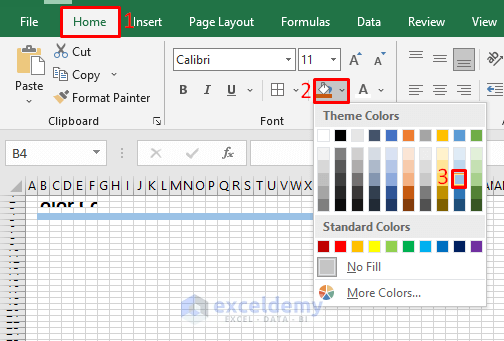 Apply Color Command to Draw a Floor Plan in Excel