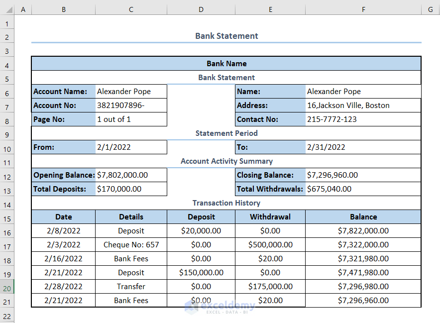 Editing Bank Statement to Organize According to Date of Transaction
