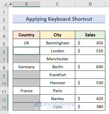 Fill Missing Values in Excel with Keyboard Shortcut