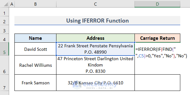 Search Carriage Return Using Excel IFERROR Function