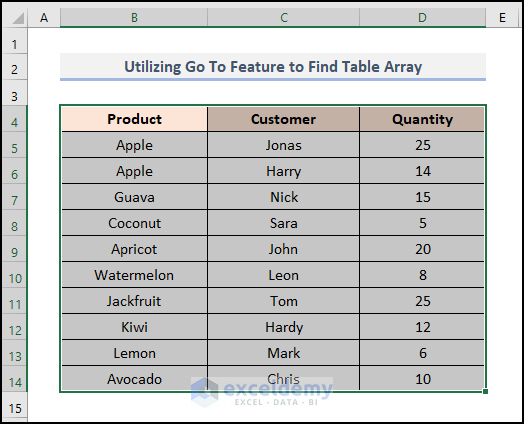 How to Find Table Array in Excel
