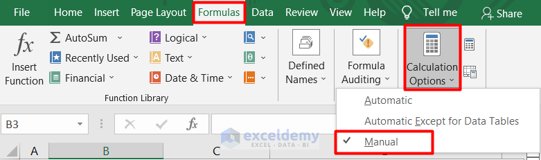 Fix Calculation option to Fix Formulas in Excel