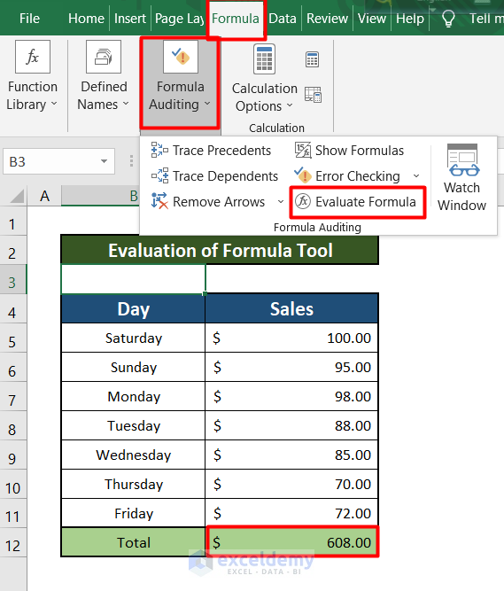 Evaluation of Formula tool to Fix Formulas in Excel