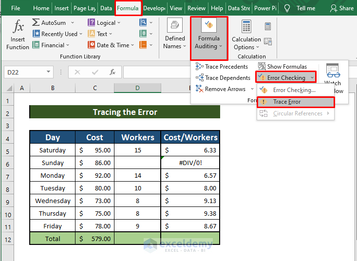 Tracing the errors to Fix Formulas in Excel