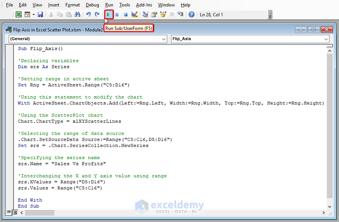 Applying VBA Code to Flip Axis in Excel Scatter Plot