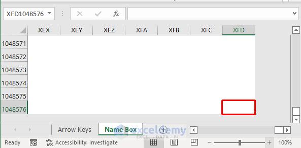 Utilize the Name Box to Go to the End of Excel Sheet