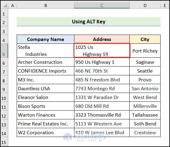 How to Indent the Data Twice in Excel Using ALT and ENTER Keys