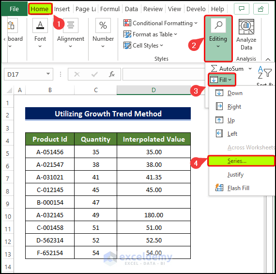 Using growth series to Interpolate Missing Data in Excel