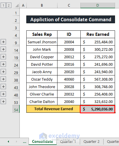 Use Consolidate Command to Link Excel Sheets to a Summary Page