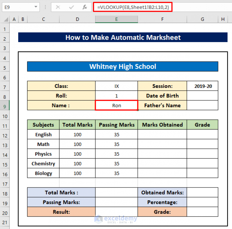 How To Make Automatic Marksheet In Excel with Easy Steps 