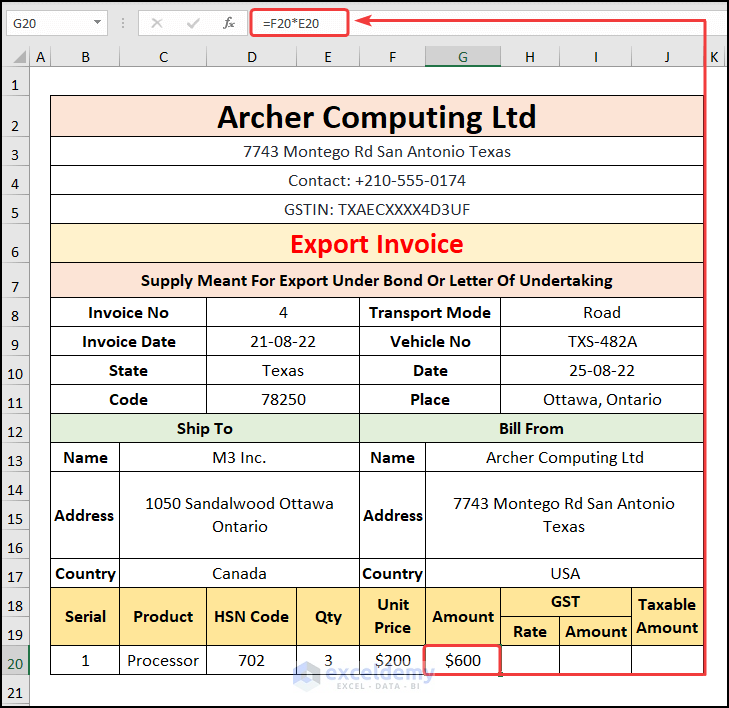 How to Make GST Export Invoice Format in Excel