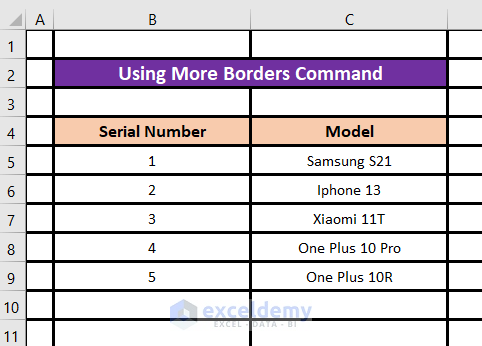 Using Borders Command to Make Solid Grid Lines in Excel