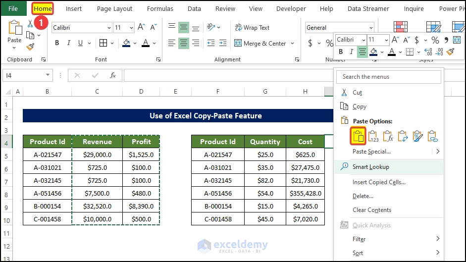 pasting copied cells