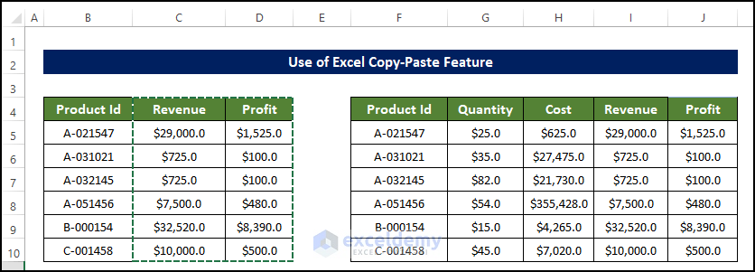 copy and paste to merge two tables