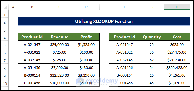Utilizing XLOOKUP Function to Merge Two Tables in Excel 
