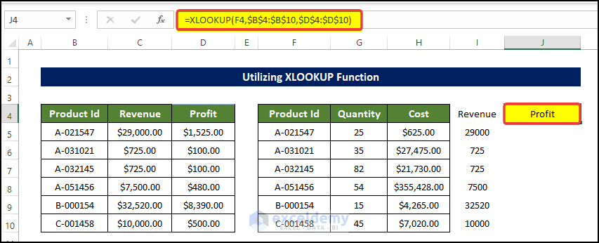 XLOOKUP formula input to merge two tables