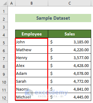 Sample Dataset to Mirror Data in Excel