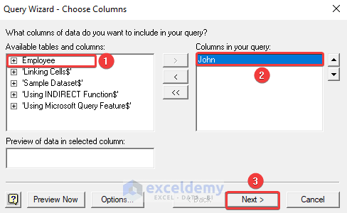 Choose Desired Excel Column