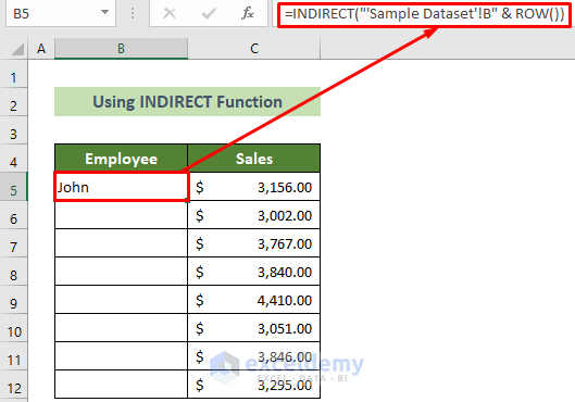 Use the INDIRECT Function to Mirror Data in Excel
