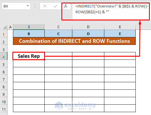 Combine INDIRECT and ROW Functions to Mirror Table in Excel