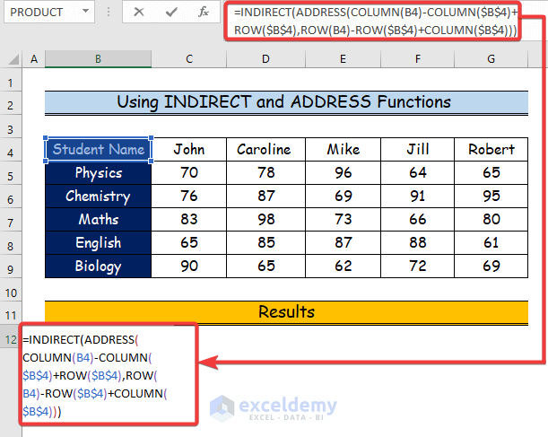  Using INDIRECT and ADDRESS Functions to Move Data from Row to Column
