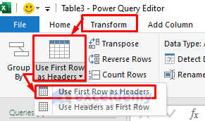 Access the Use First Row as Headers Tool